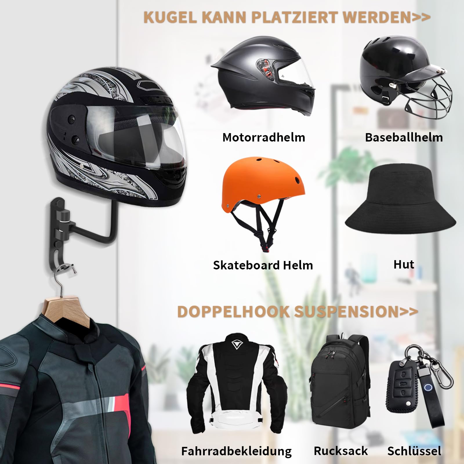 Supporto da parete per casco da moto, versatile supporto per casco, montaggio a parete