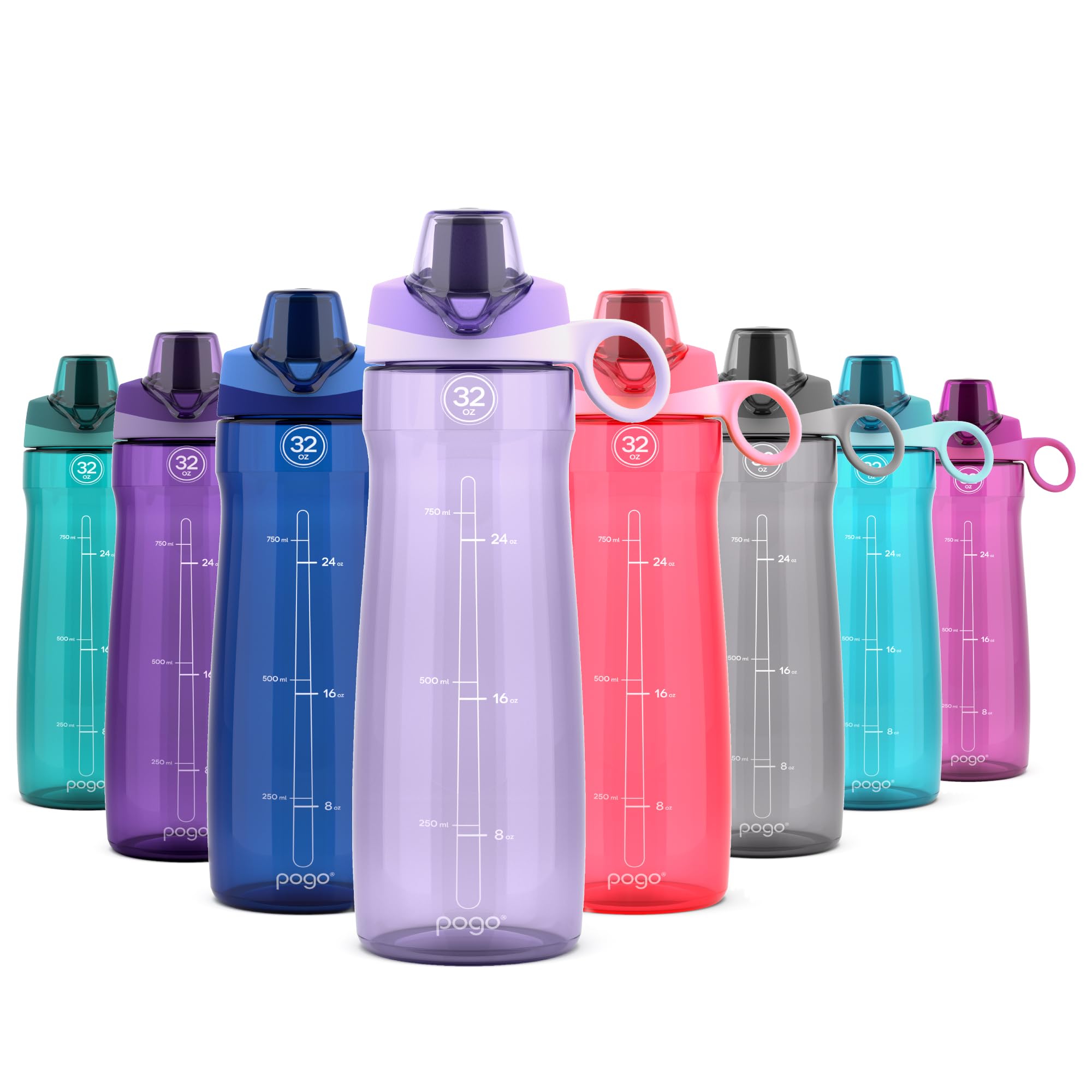 Pogo Plastic Water Bottle with Chug Lid and Carry Handle, Reusable, BPA Free, Dishwasher Safe, Perfect for Travel, School, Outdoors, and Gym | 18oz, 32oz, 40oz, 64oz
