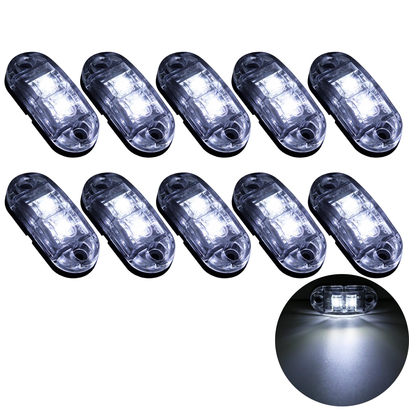Krtopo 10X 2 LED Side Marker Lights 12/ 24V Trailer Side Lamp Warning White light for Truck RV Caravan