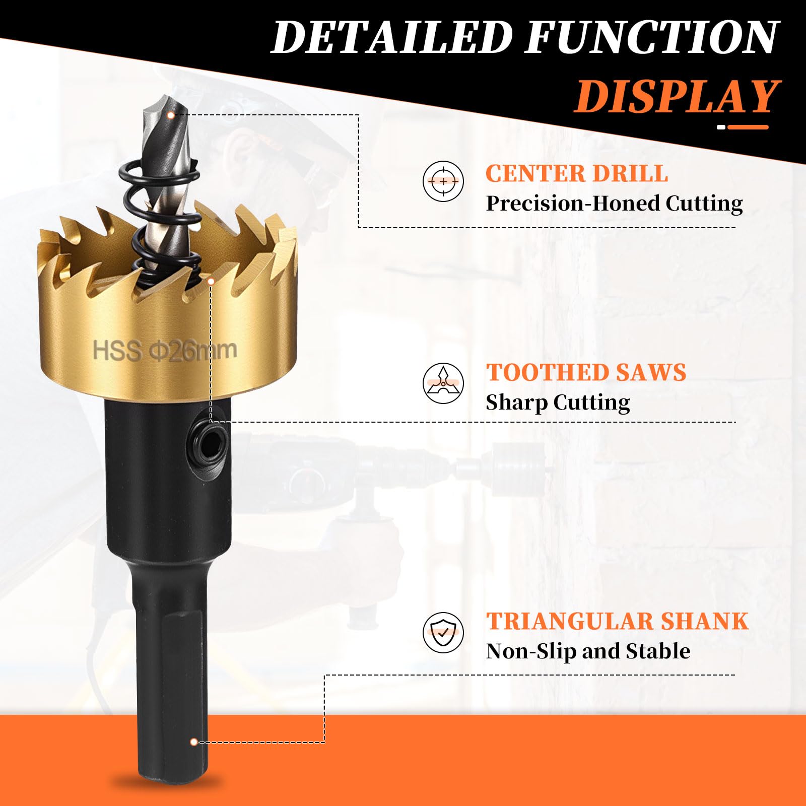 METALLIXITY Hole Saw 26mm (1-1/32"), 4241 High Speed Steel Hole Cutter with Center Drill Bit - Image 3
