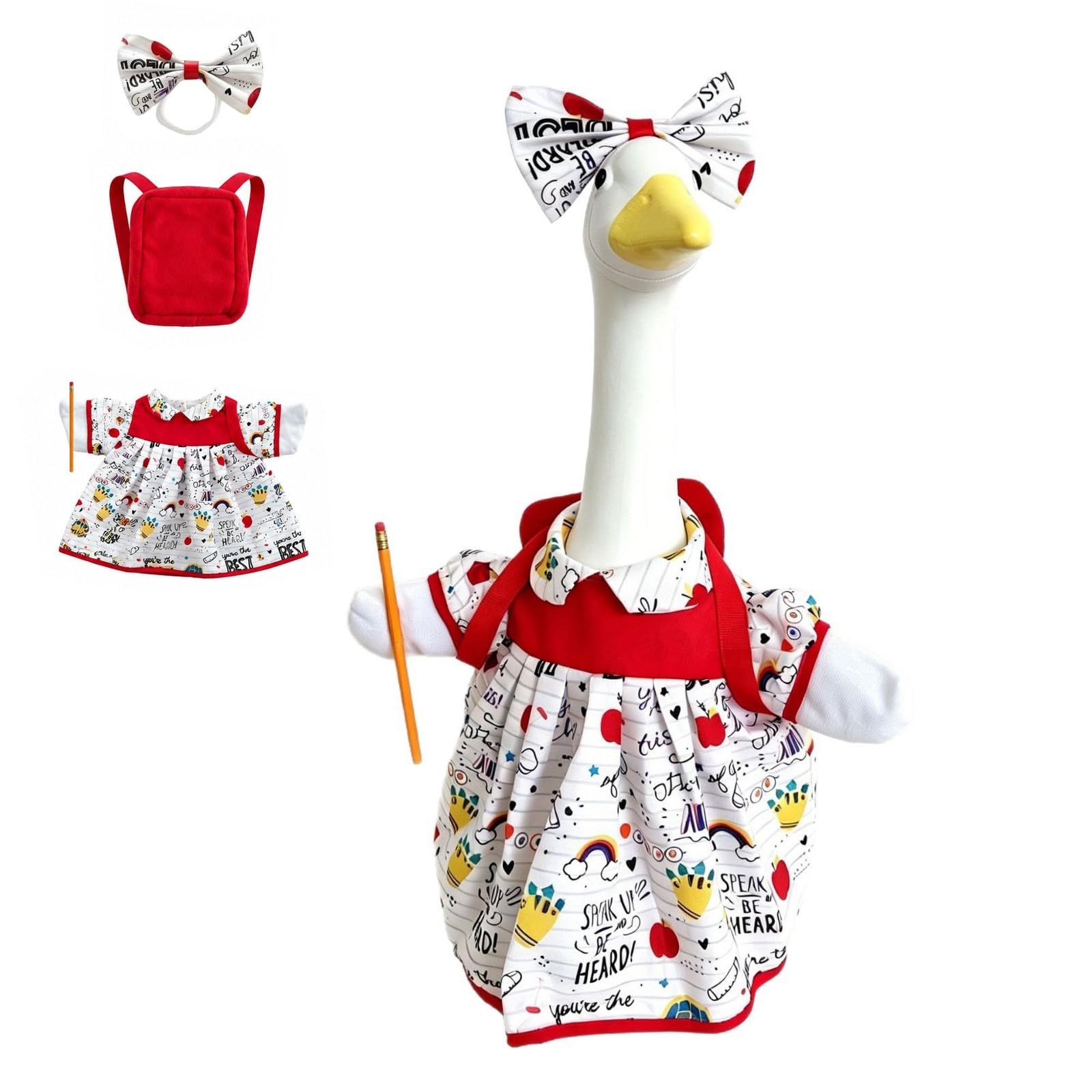 JHUAJISFC Back to School Porch Goose Outfit, 23" Yard Lawn Statue Decor