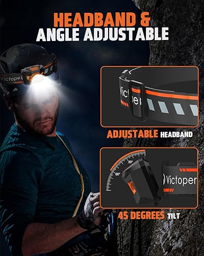 Miniatura 3 de Victoper Paquete de 2 faros LED, 1100 lúmenes, lámpara de cabeza ligera brillante con 4 modos, luz de cabeza impermeable IPX5 con luz roja para