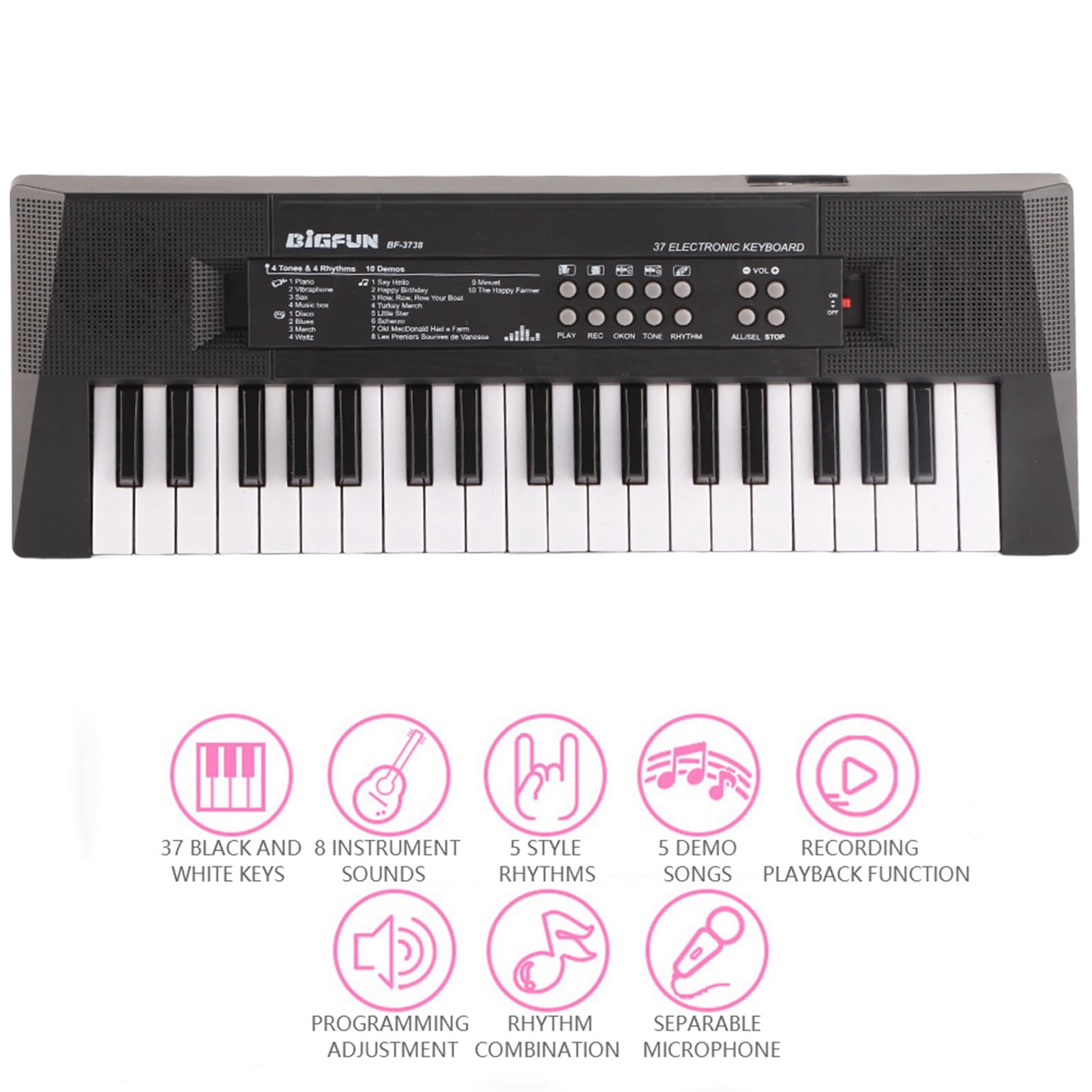 Piano Electrico, Teclado eléctrico Teclado musical electrónico portátil de 37 teclas con función de grabación de micrófono para niños que aprenden