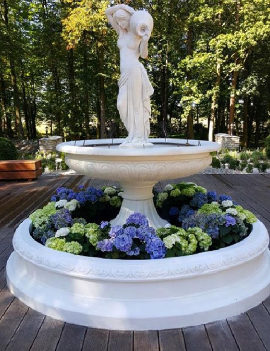 Casa Padrino Fontana Barocco Donna con brocca Bianco Ø 150 x A. 235 cm - Magnifica Fontana da Giardino in Stile Barocco - Fontana Rotonda da Giardino in Pietra - Accessori da Giardino Barocco