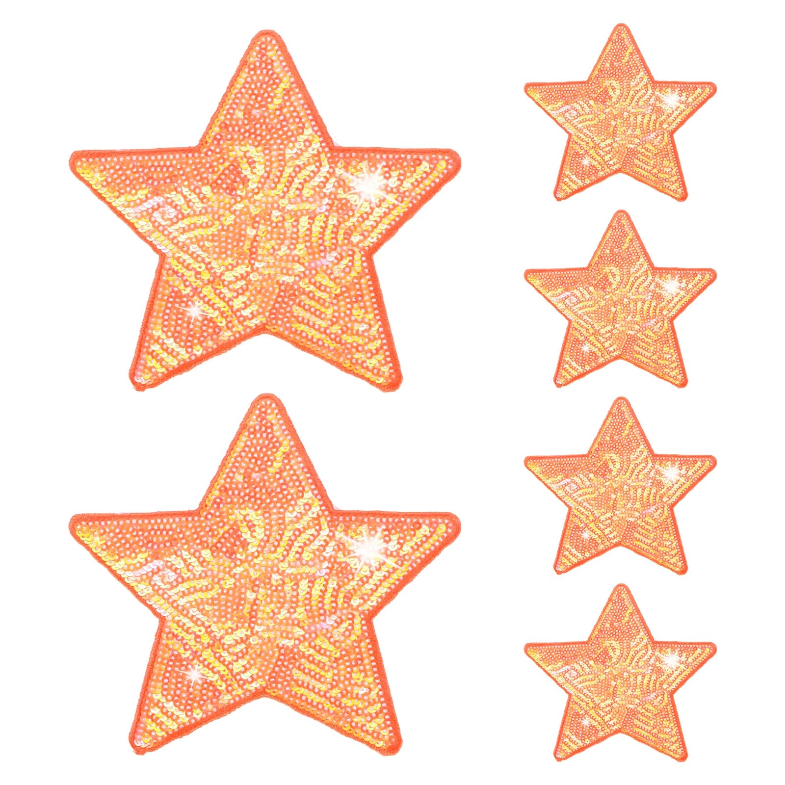 M METERXITY 6-Pack Sequin Star Iron Patches, 4.9x4.9in/12.5x12.5cm Colorful Shiny Patches Embroidery for Clothes/Hats/Bags/DIY/Repair Hole, Glitter Star Applique Sewing Patch [Orange]
