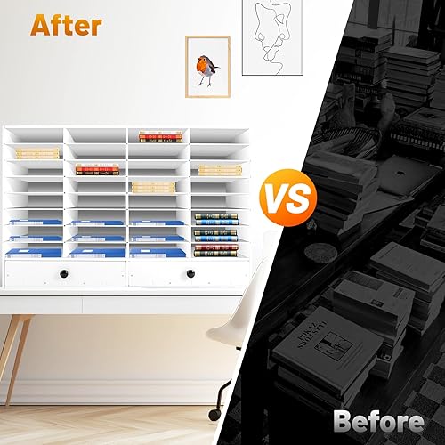 Miniatura 8 de Organizador de literatura ajustable, organizador de 32 compartimentos con 2 cajones, clasificador de archivos de escritorio de PVC, buzón de aula,