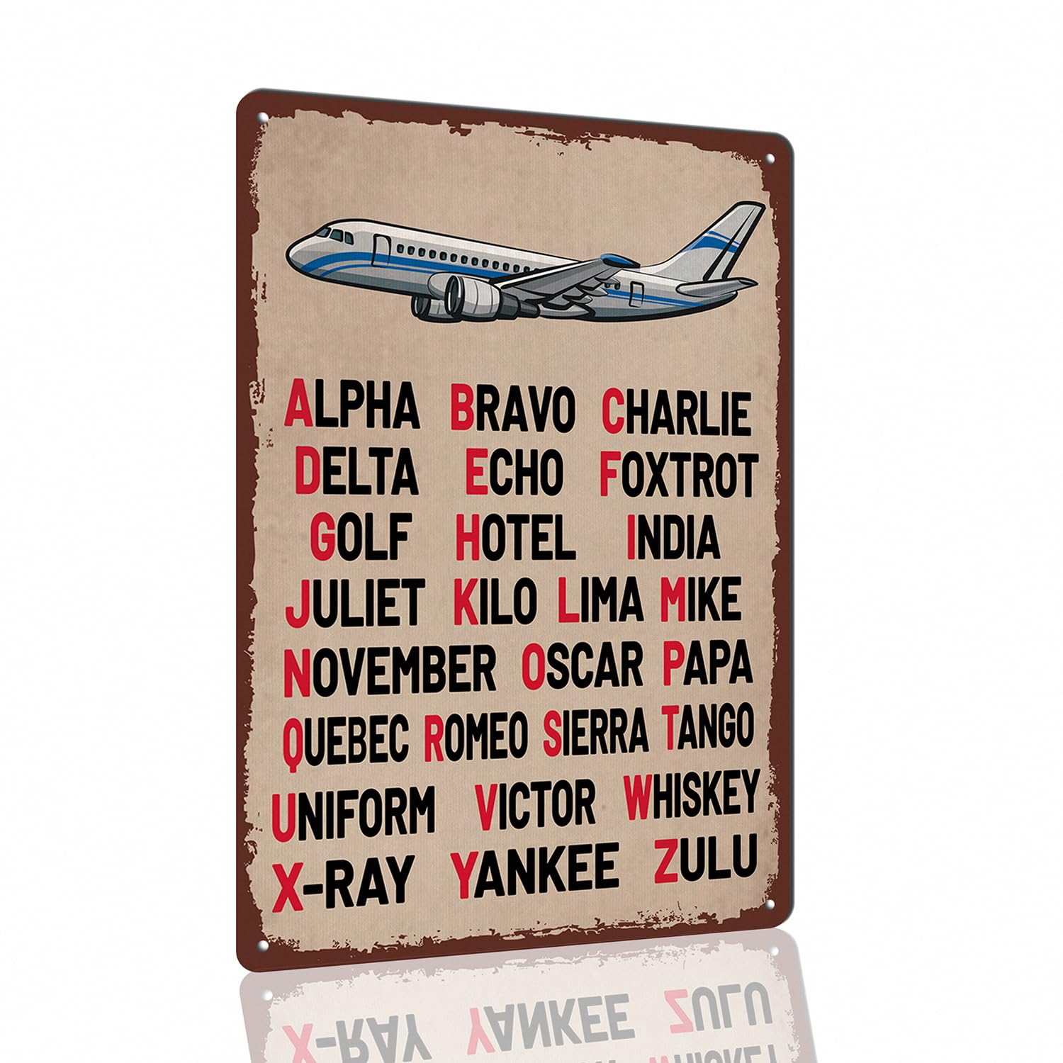 Peiyeety A002 Metal Tin Sign Vintage Aviation Phonetic Alphabet Art, Pilot Themed Retro Home Accent, Durable Plaque For Office, Classroom, Bedroom,12X16 Inch