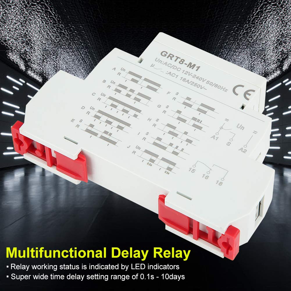 Eujgoov Temporizador de relé de tiempo de retardo de 12 V ~ 240 V, relé de retardo de apagado multifuncional