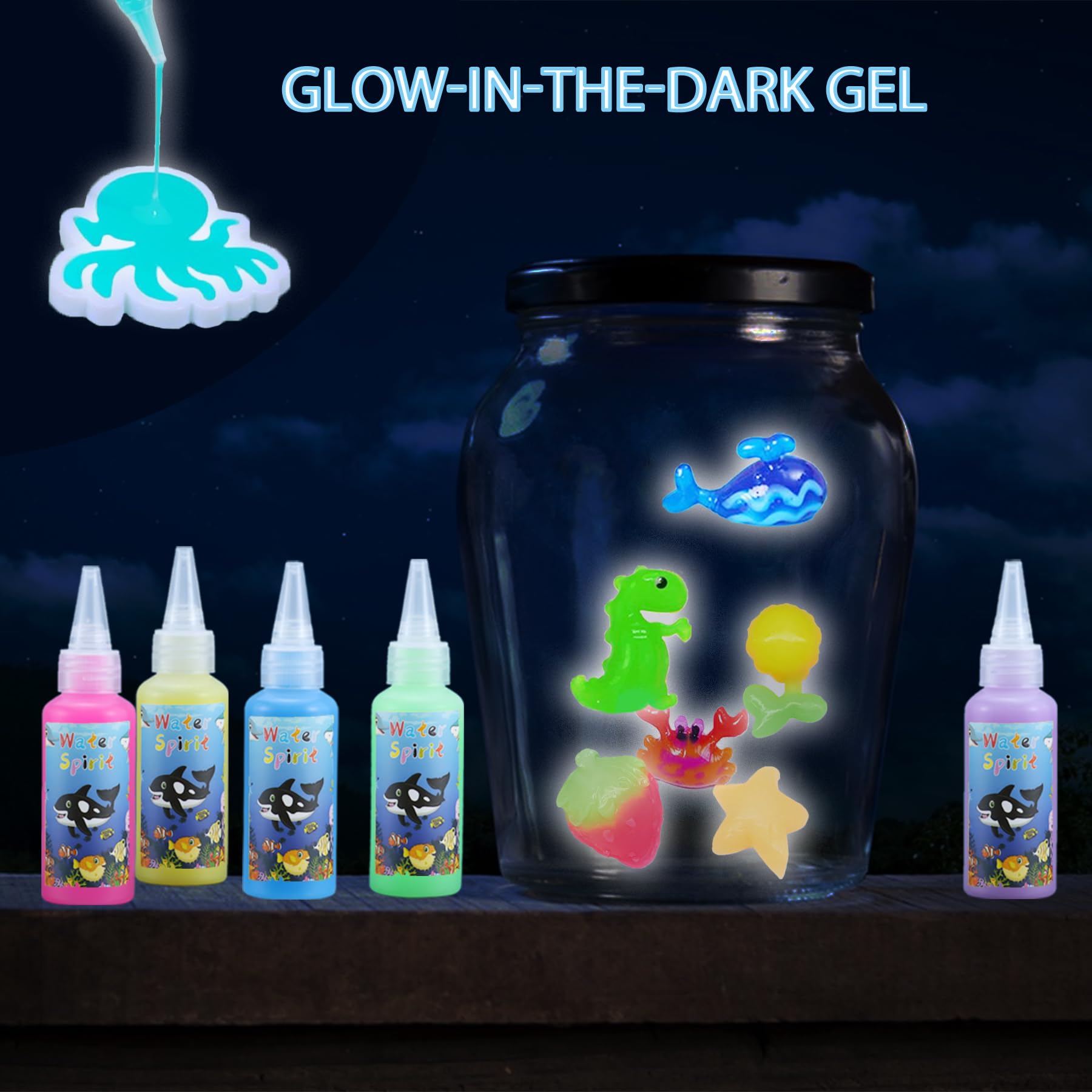 DAZZTIME Magic Water Elf Set 3D Con 12 Botellas De Gel De 60 Ml, 14 Moldes Y Caja De Almacenamiento, Juguete De Criaturas Marinas Para Niños