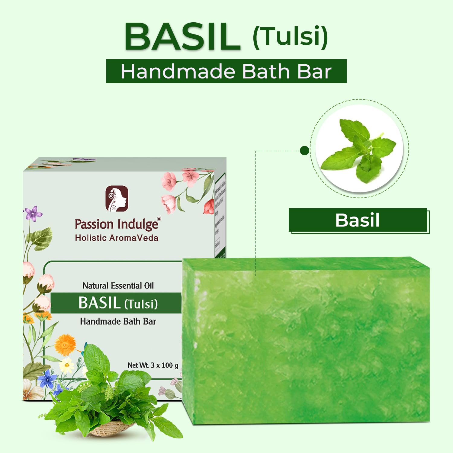 Passion Indulge Ayurvedic Handmade Soaps Natural Bath Bar Pack of 2 (6 Soap, 100 Gram) - Turmeric and Basil Combo Pack - Image 2