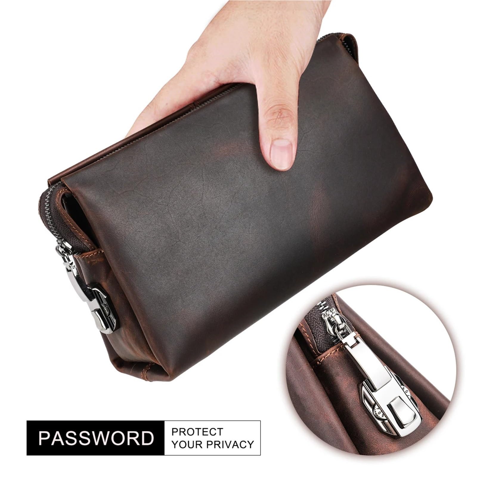 Pochette in pelle for uomo Portafoglio con password Design Borsa da uomo
