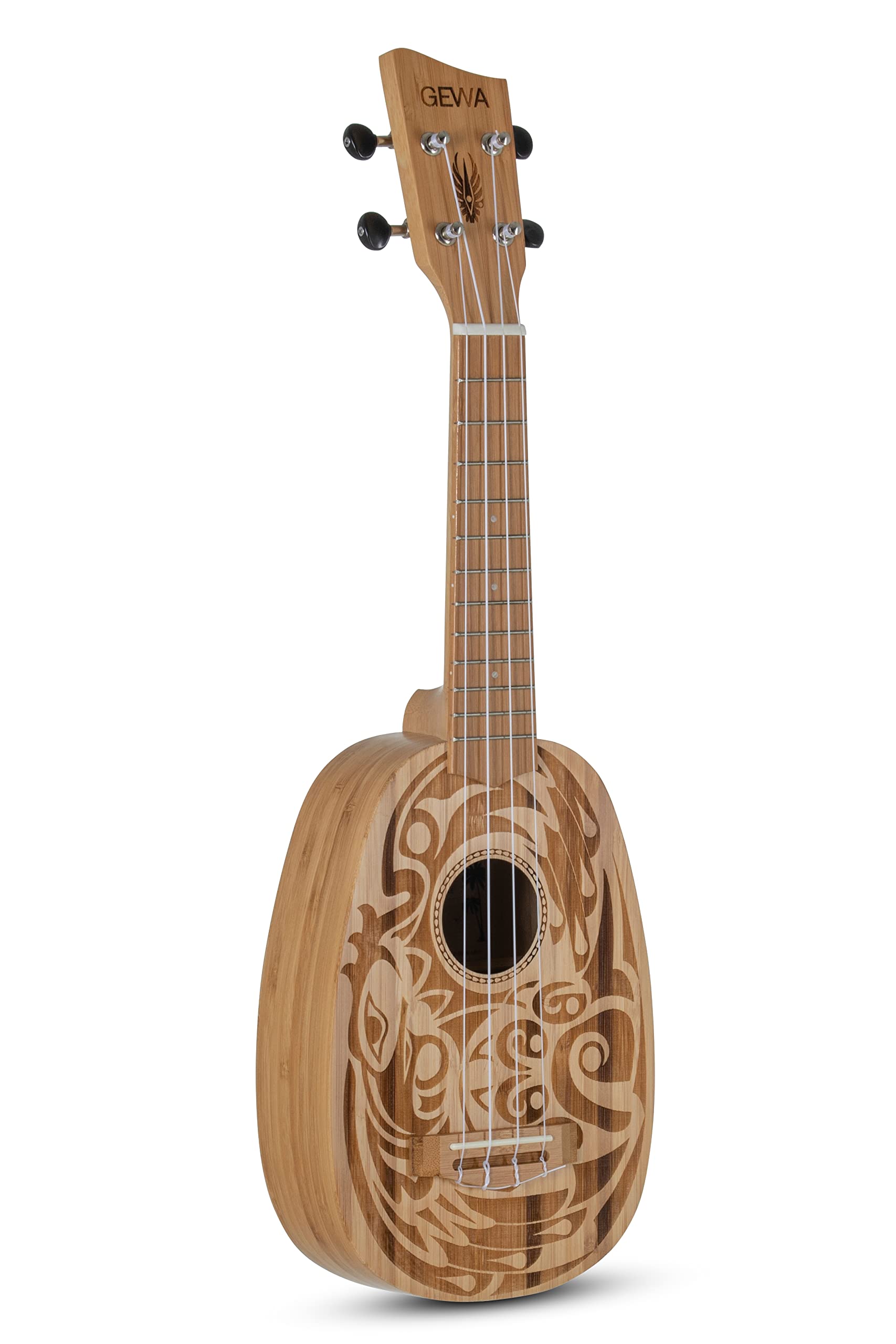 GEWA Soprano Ukulele Manoa Pineapple - Bambù massiccio - Motivo laser Haida - Naturale satinato - incl. Gig Bag imbottito - K-PA-BBH