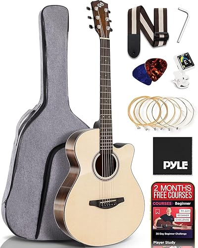 Pyle Kit de guitarra acústica de alta calidad, 41 pulgadas de tamaño completo Guitarra Acustica para principiantes con bolsa de concierto, afinador