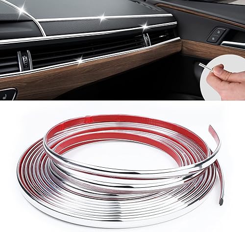 Tira cromada de 16 pies, autoadhesiva para exterior e interior de automóvil, moldura lateral de 14 de pulgada (0.236 in), a prueba de arañazos,
