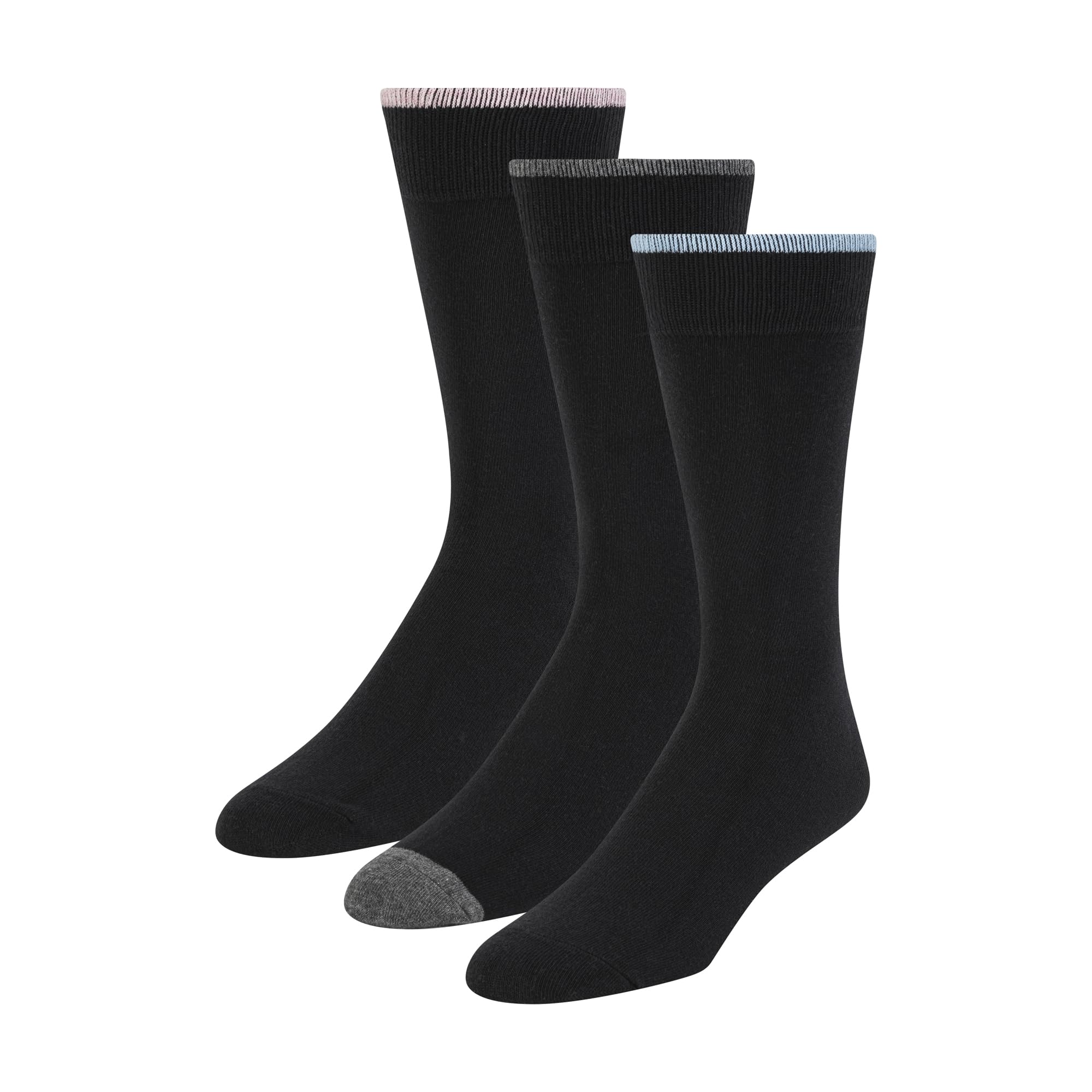 Ted Baker Men's 3 Pack Pattern Crew Dress Socks, Black Solid, One Size