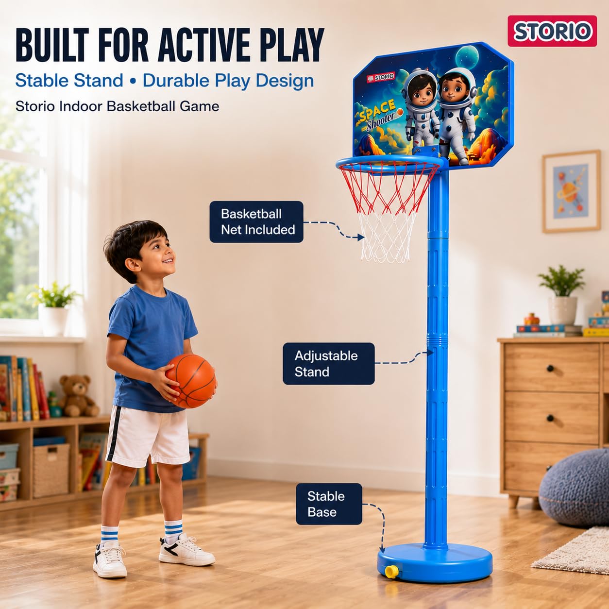 Storio Indoor Basketball Game - Kids Mini Hoop Playset -4