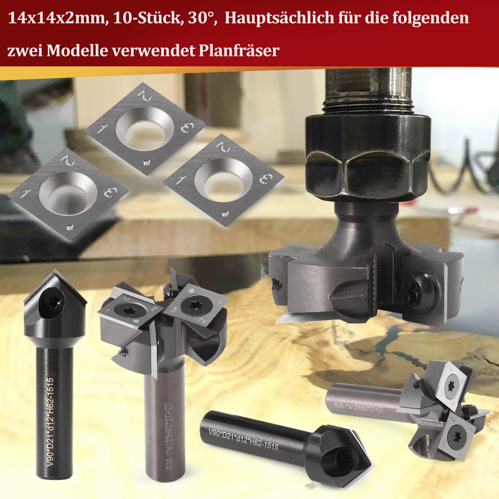 Wendeplatten Wendemesser 10 Stück Ersatzklingen(14x14X2mm, 30°) für Drehmeißel Planfräser Oberfräse, Vierkant Hartmetalleinsätze (HW) 4-seitig Wendeschneidplatten für Holz Drechselwerkzeug