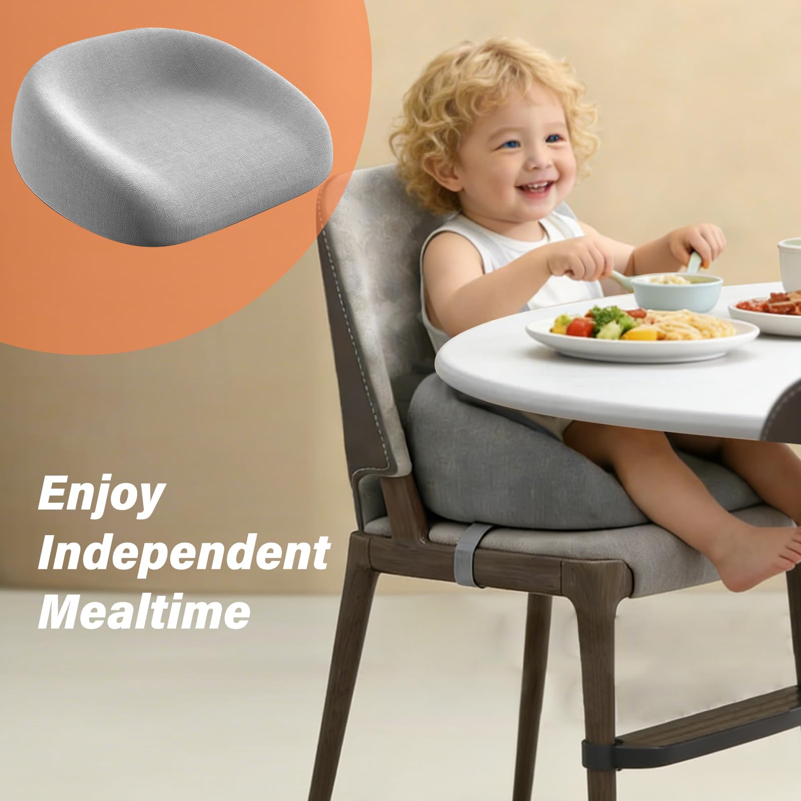Kinder Sitzkissen Sitzerhöhung Stuhl: ca. 6-8 cm Dicke Baumwolle Memory-Schaum Booster Seat, Komfort Sitzerhöhung Stuhl Ergonomisch Kindersitz Sitzerhöhung für Esszimmer (Nebelgrau)