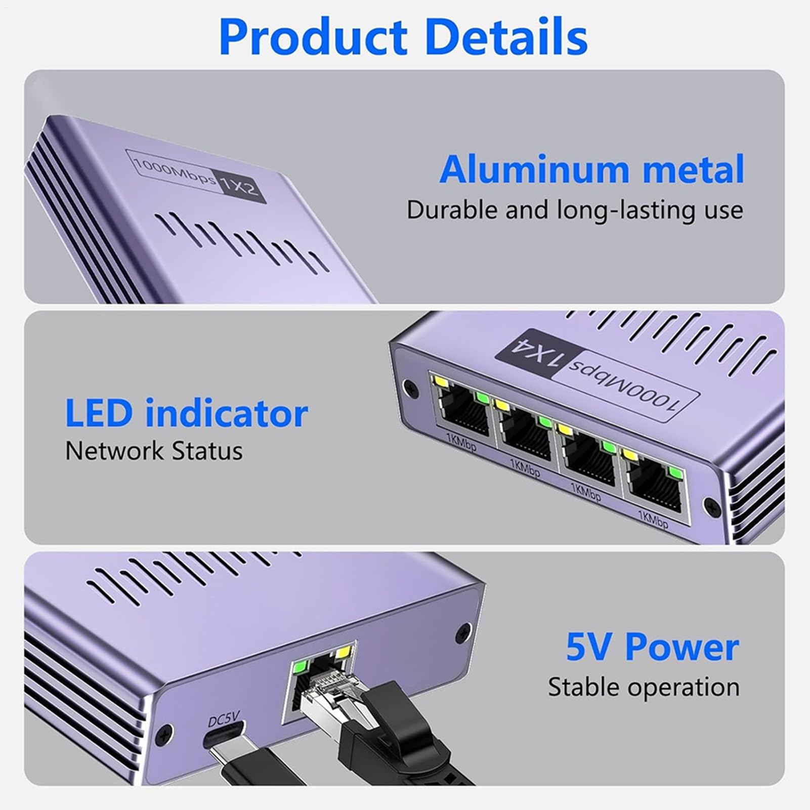 Connettore splitter LAN - Splitter Internet ad alta velocità, espansore di segnale cablato | L'adattatore cavo da 1 a 4 porte supporta un trasferimento rapido di 1000Mbps, collegamento affidabile per