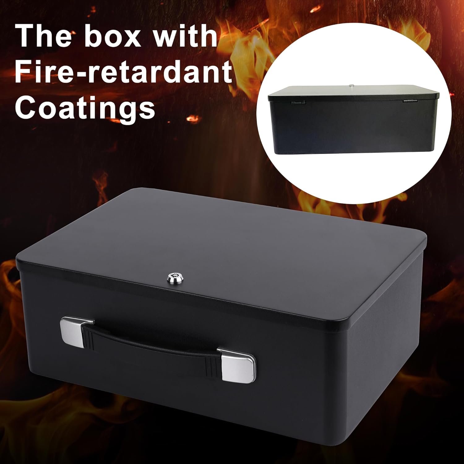 Fireproof Document Box with Key Lock, Fire Resistant Safe Storge Box Security Chest for Valuables, Documents, Passport, Cash, Pistols, Exterior Size 12.7 x 8.7 x 4.6 Inch