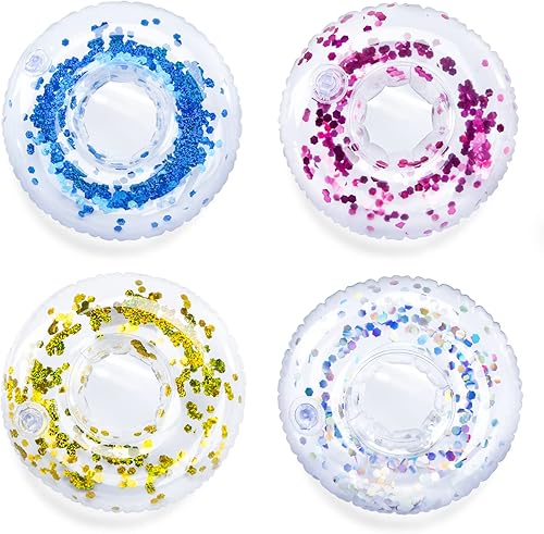 FUTUREPLUSX Soporte inflable para bebidas 4 flotadores de confeti brillante para piscina portavasos flotadores flotantes inflables para piscina