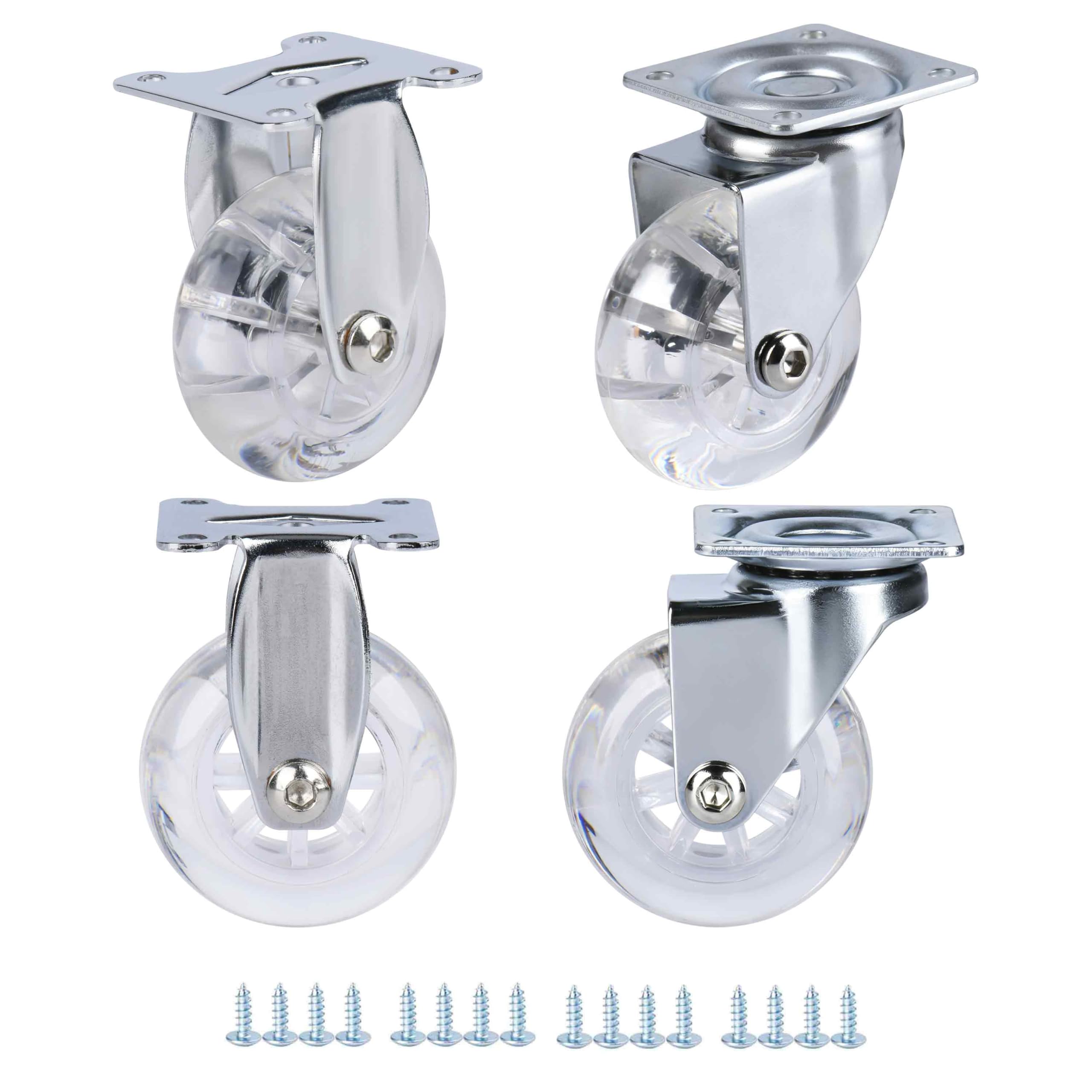 Nfbcxutkw 2 Swivel+2 Rigid Clear 2" Caster Wheels Set Of 4, Pu Plate Casters 2 Fixed 2 Swivel For Cart