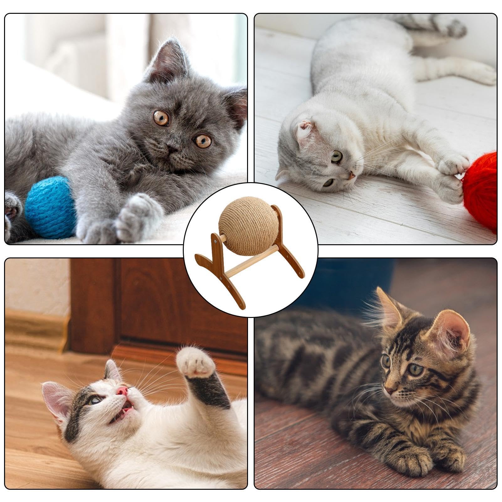 Rockible Tiragraffi Per Gatti Con Palla In Sisal - Base In Legno, 42x20x38 Cm - Foto 4