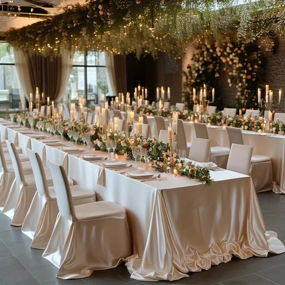 Rechteckige Tischdecke aus Satin Champagner, 200 * 320 cm | Geeignet für Restaurants, Hotels, Hochzeiten, Partys und Weihnachten; maschinenwaschbar