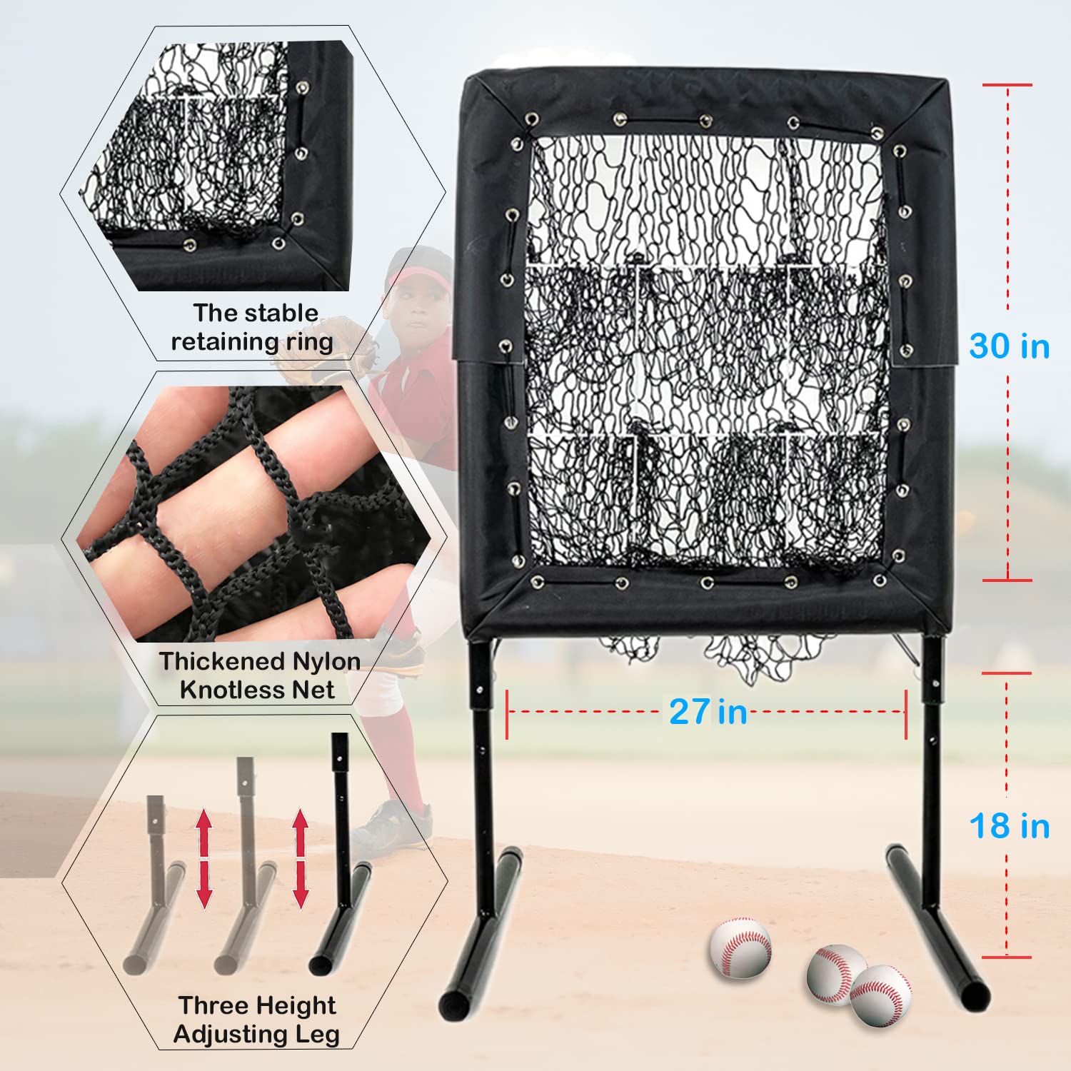 Nine Pocket Baseball Practice Pitching Net with 9 Hole Strike Zone Target for Baseball, Softball Adjustable Height Pitching Net Aid for Throw Training Equipment for Pitching Drills