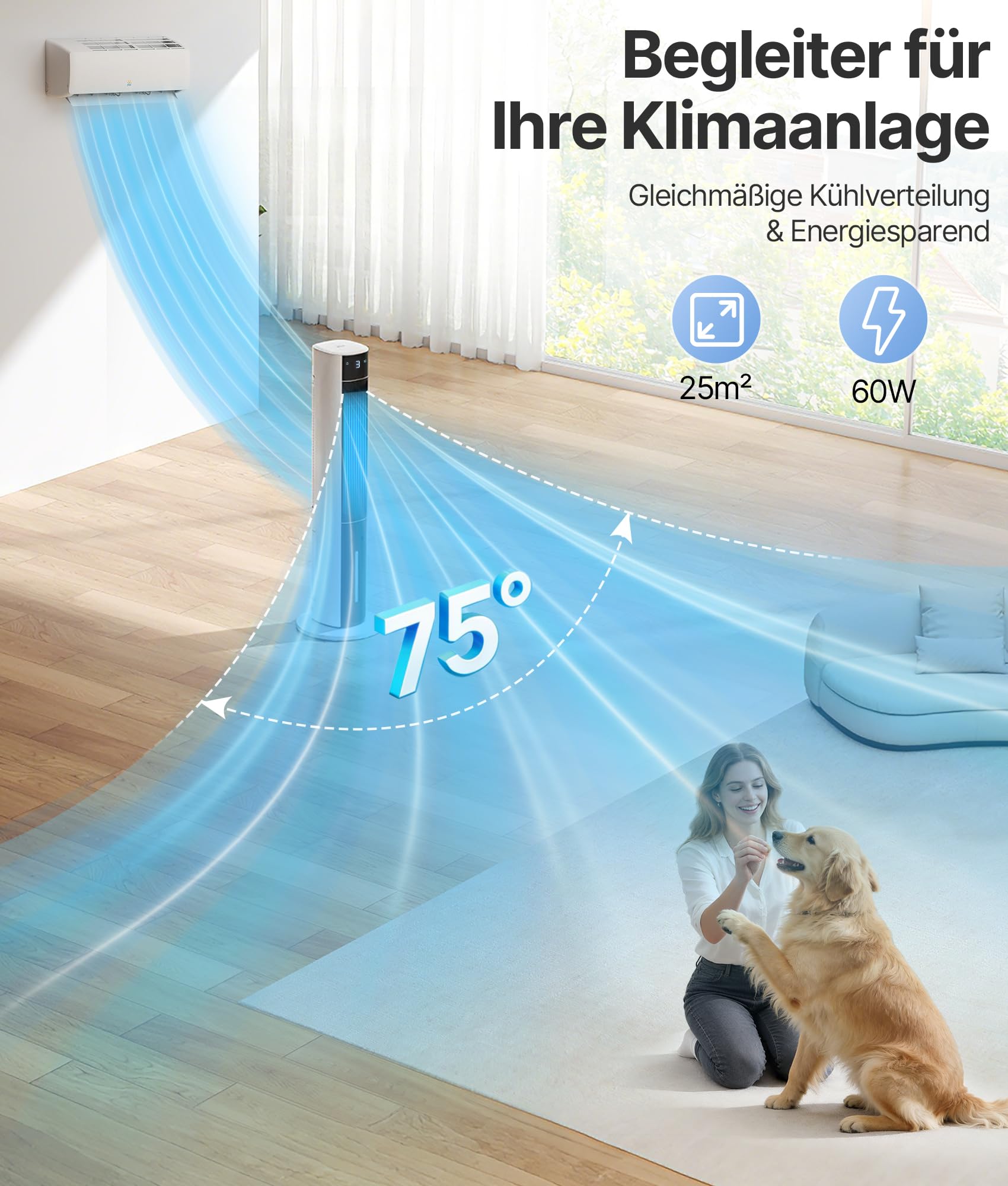 Turmventilator Luftkühler mit Wasserkühlung - Mobile Klimaanlage ohne Abluftschlauch, Ventilator mit Kühlung Leise, 3 Modi-12H Timer-Aroma- Fernbedienung, für Zimmer & Wohnung