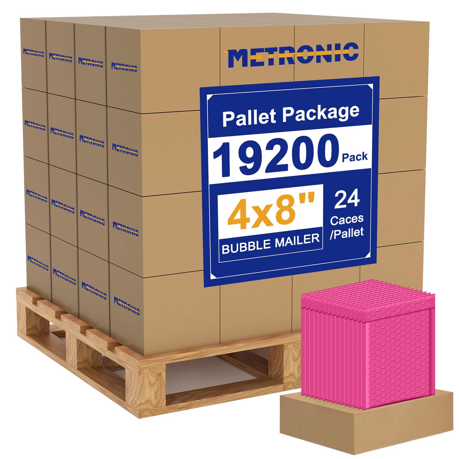 Metronic 19200Pack Bubble Mailer 4X8 Inch Pink Full Pallet Padded Envelopes
