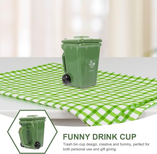 Miniatura 4 de Hemoton Divertida taza de basura taza de café de porcelana con cubierta de asa, cubo de basura novedoso taza de cerámica taza de té de porcelana