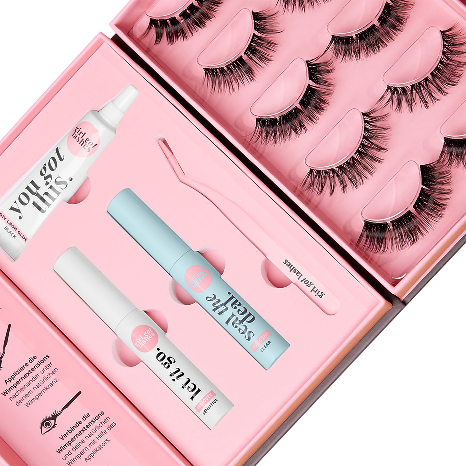 GirlGotLashes Starter Set And So It Begins - Drama Edition - Mit Wimpernkleber schwarz, Top Coat, Mini Applikator & Remover - 5 Wimpern-Paare