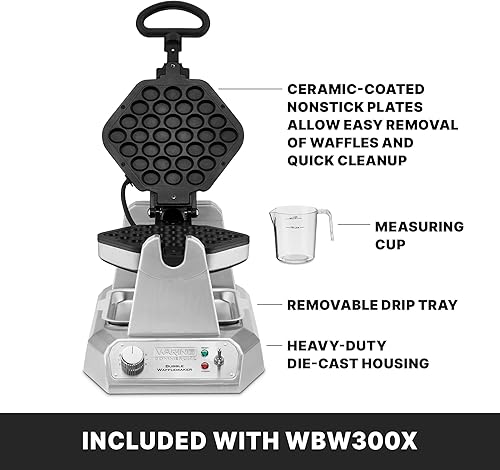 Vista 5 de Waring WBW300X - Máquina para hacer gofres de una sola burbuja con rejillas de aluminio fundido, 120 V, 1200 W, enchufe de 5 a 15 fases