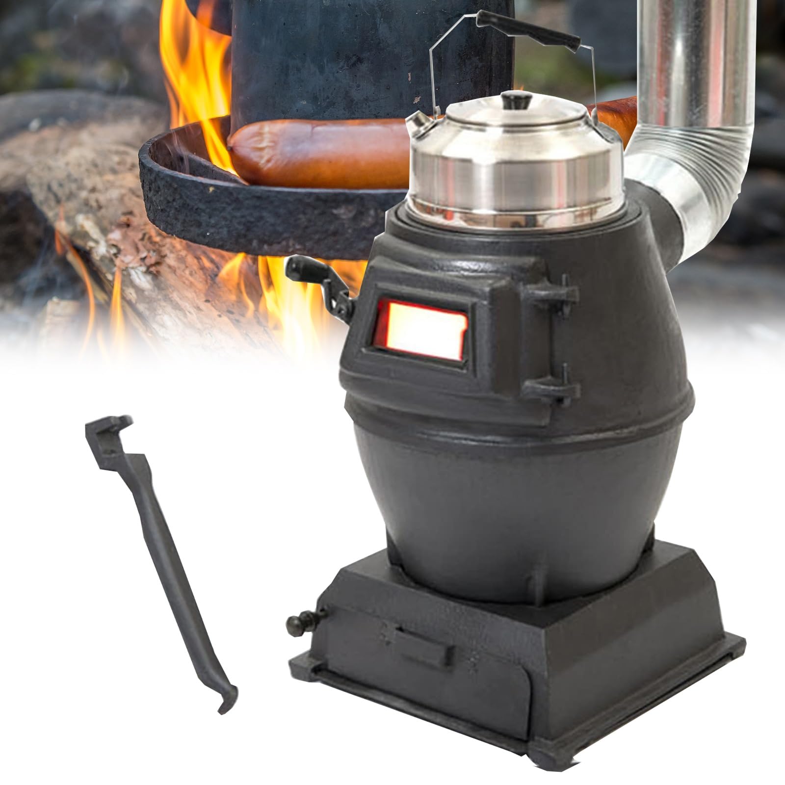Poêle de tente portable avec fenêtre pour chauffage extérieur et cuisson
