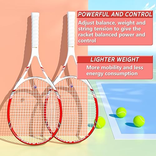 Miniatura 4 de Raqueta de tenis profesional para adultos, raqueta de tenis de 27 pulgadas de velocidad aceptable para principiantes y profesionales con 3 pelotas
