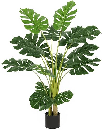 VIAGDO Planta artificial Monstera de queso suizo sintético en maceta de 43 pulgadas de alto planta de Monstera sintética con 11 hojas grandes