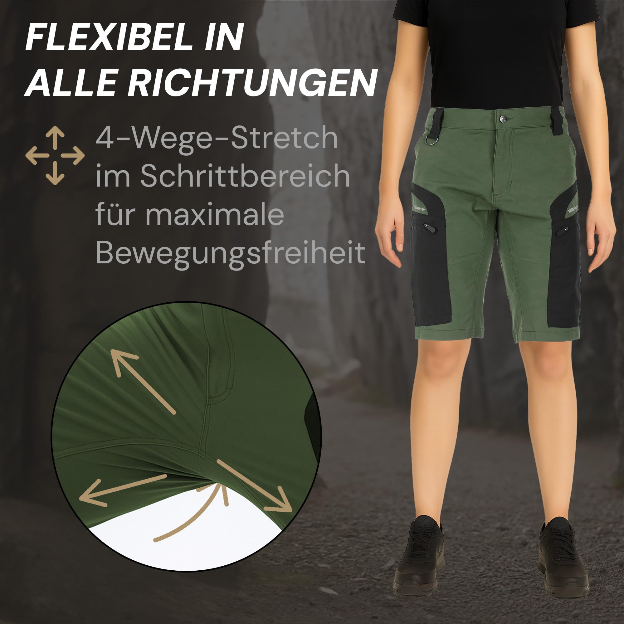 PUMA Workwear Pro-One Adventure – krótkie spodnie trekkingowe damskie ze wzmocnionym, trwałym nylonem – spodnie outdoorowe, oddychające i lekkie – spodnie trekkingowe z 4-kierunkowym stretchem