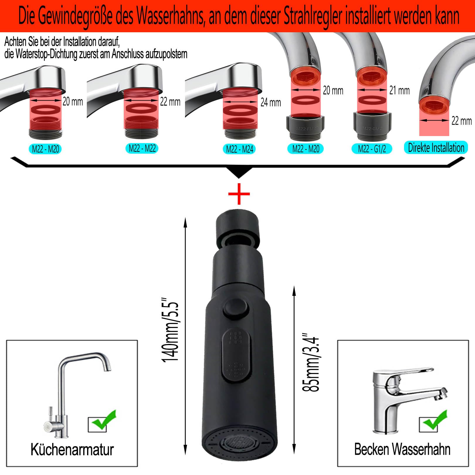 Aeratore Per Rubinetto, Aeratore Per Lavello Da Cucina Girevole A 360°, Testa Del Rubinetto Spruzzatore A Doppia Funzione A 2 Flussi | Leroy Merlin - Foto 8