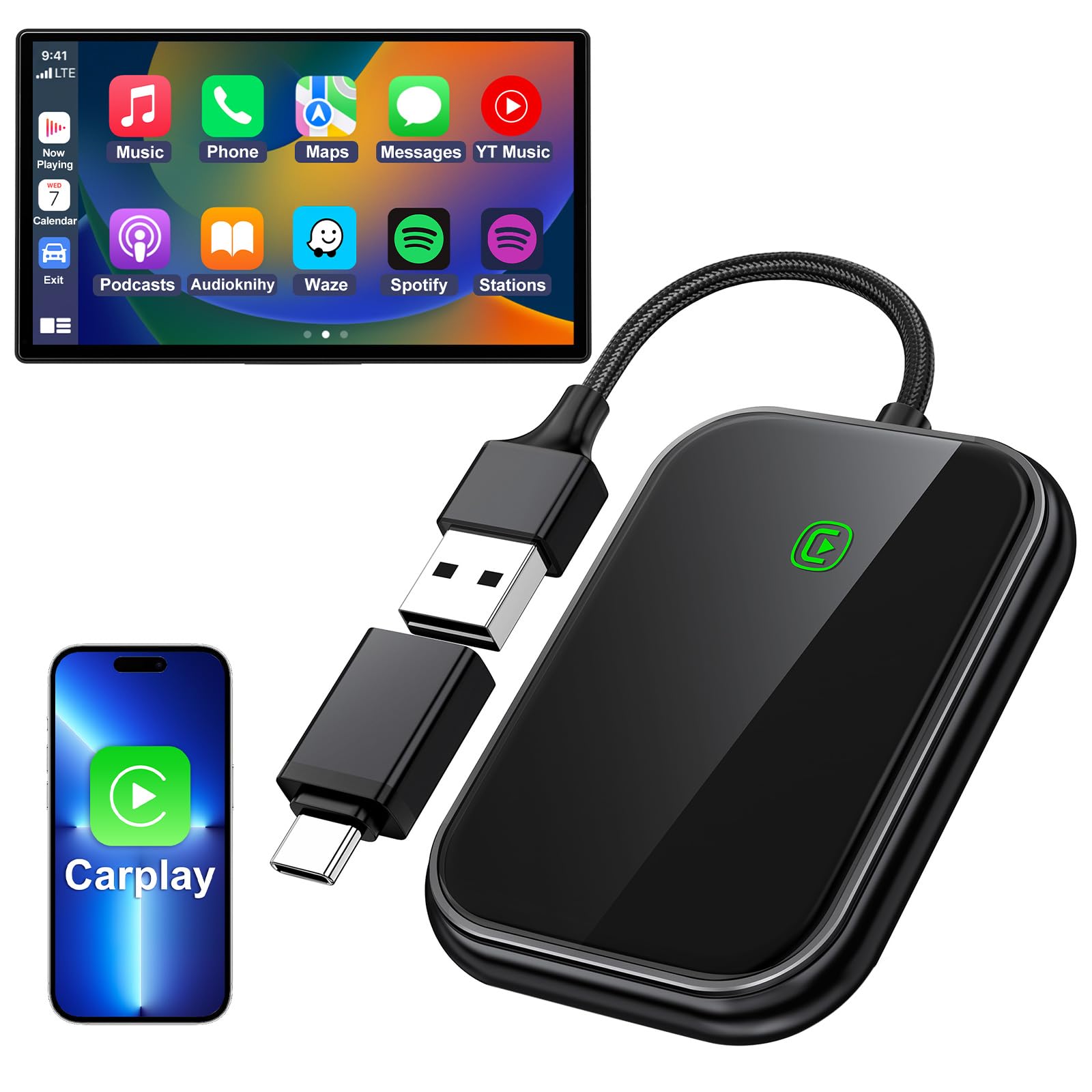 Sctrie Wireless Carplay Adapter for Apple - 2025 Upgrade Seamless Connection Convert Wired to Wireless Car Play Adapter Plug & Play No Lag CarPlay