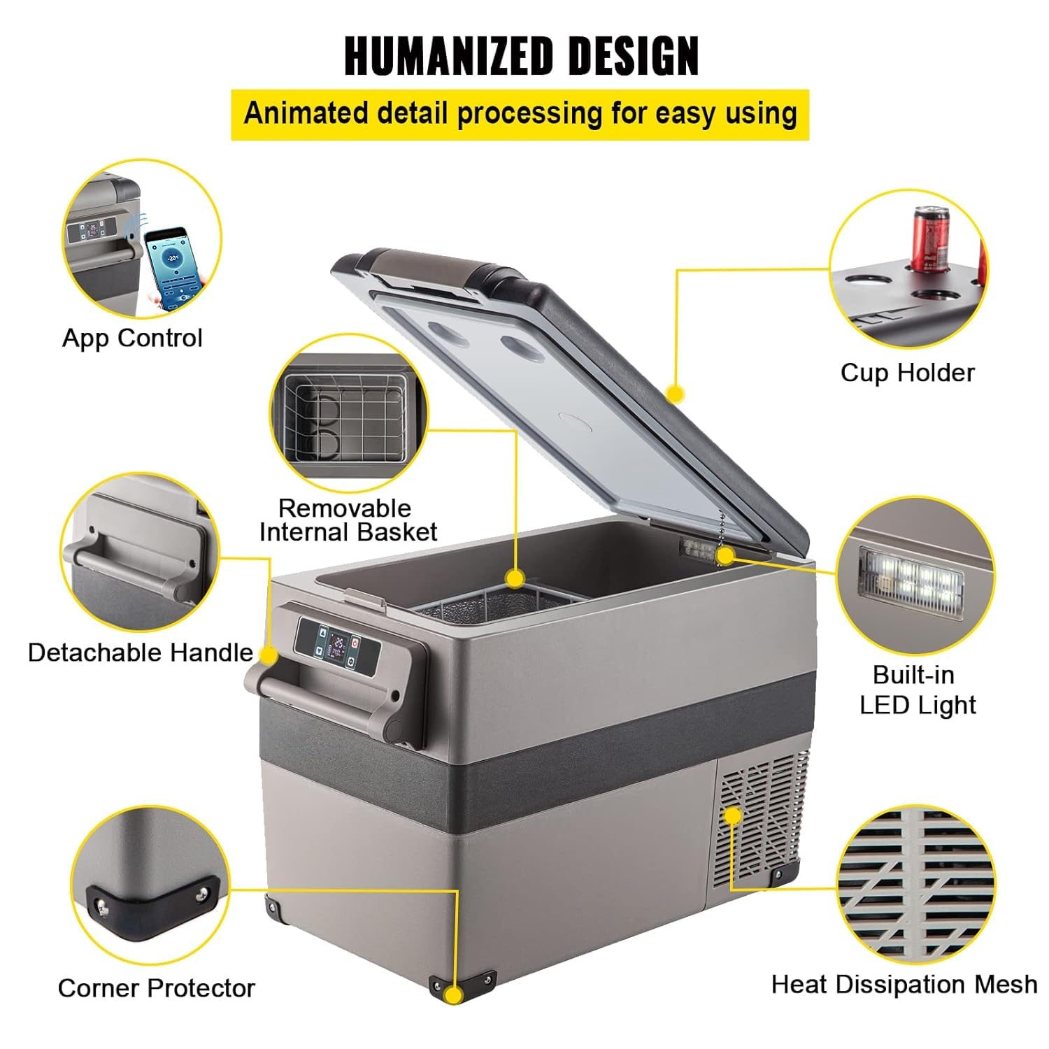 VEVOR Kompressorkühlbox Auto Kühlschrank 45L Tragbarer Kühlschrank Kleiner Gefrierschrank für Boot LKW Auto Camping