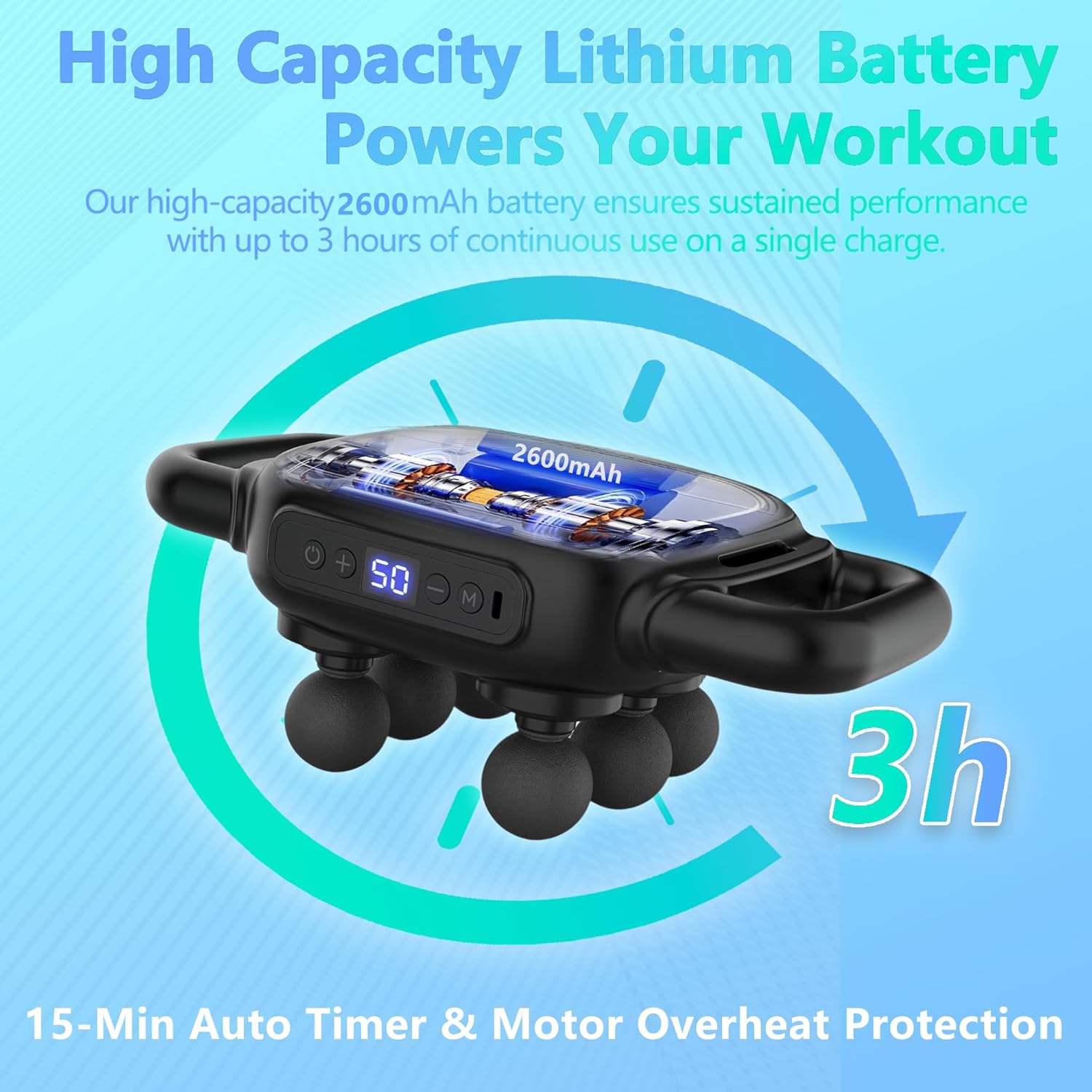 Six Head Massage Gun, 50 Intensity Levels & 9 Massage Modes, Equipped with 3 Different Massage Heads, Massage Gun with Adjustable Belt Ideal Gifts for Women, Men, Mom, and Dad - Image 4