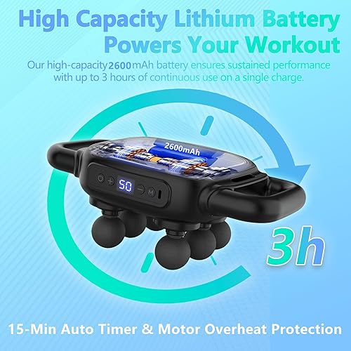 Miniatura 4 de Pistola de masaje de seis cabezas, 50 niveles de intensidad y 9 modos de masaje, equipada con 3 cabezales de masaje diferentes, pistola de masaje