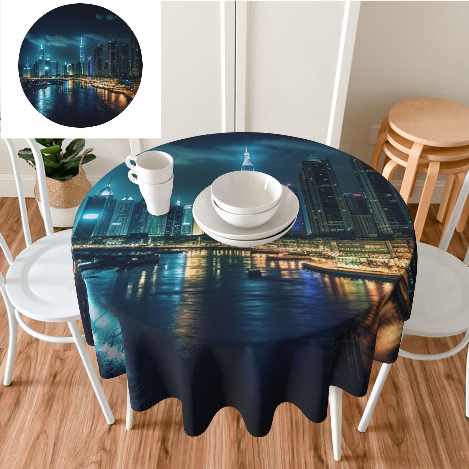 Nappe circulaire facile à nettoyer et antitache pour repas de fête