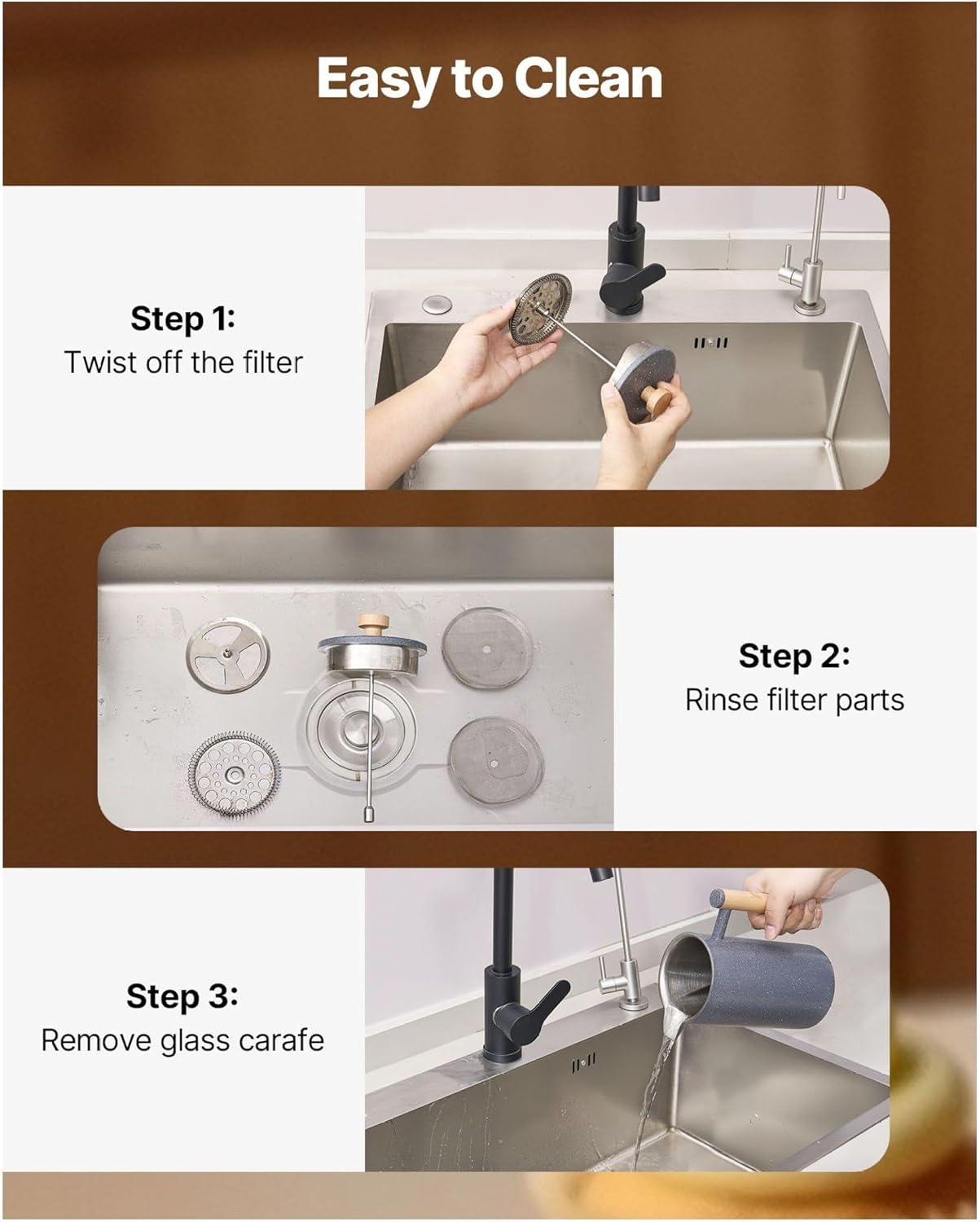 French Press Coffee Maker, 34oz Stainless Steel Coffee Press - Large 1L Insulated Tea Maker for Home, Travel & Camping - Cold Brew, Black