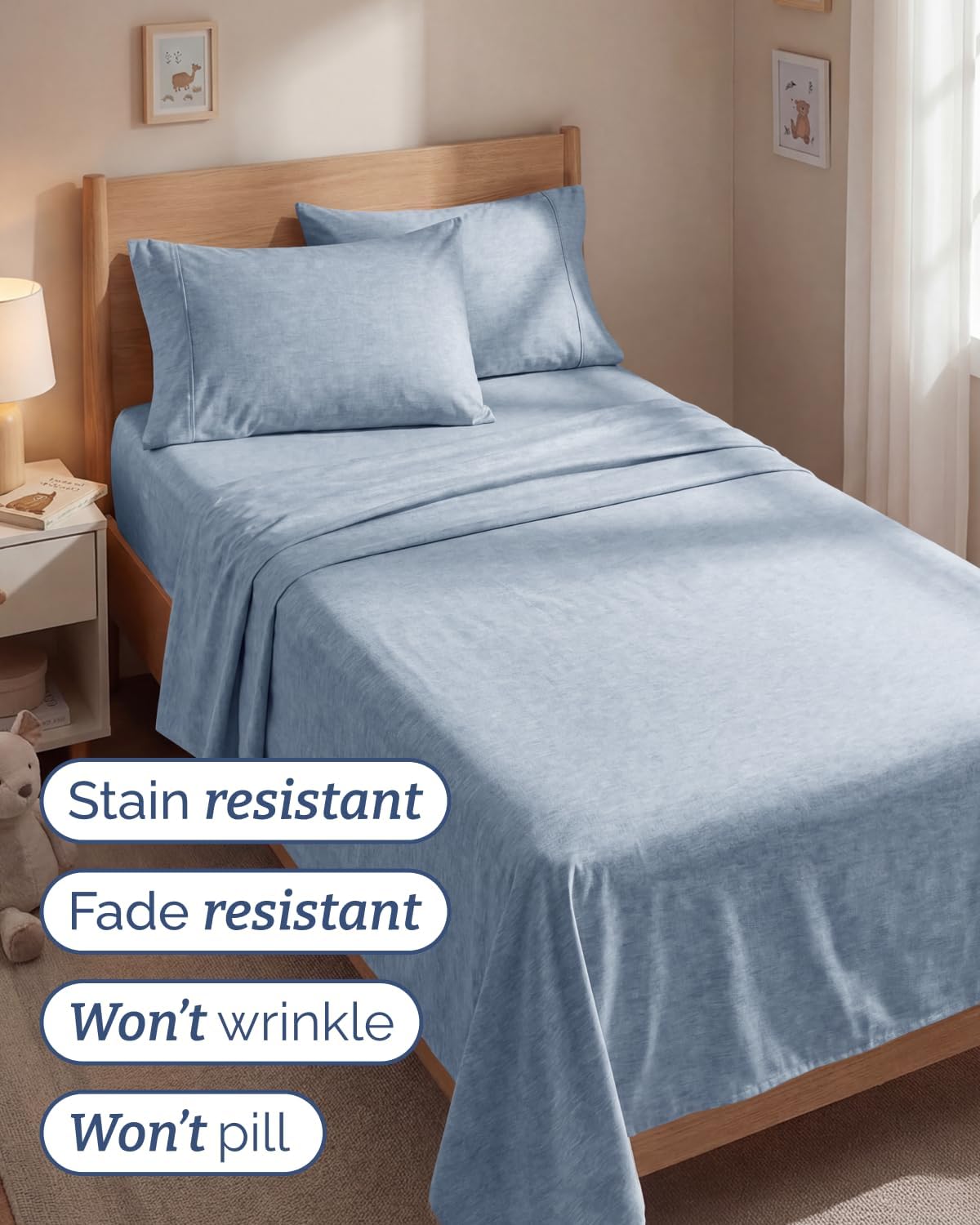 Twin 4 Piece Sheet Set - Comfy Breathable & Cooling - Soft Hotel Luxury Bedding Set with 8-16 Inch Deep Pockets - 1 Flat & 1 Fitted Sheet & 2 Pillowcases - Wrinkle Free & Easy Care - Heathered Blue thumbnail