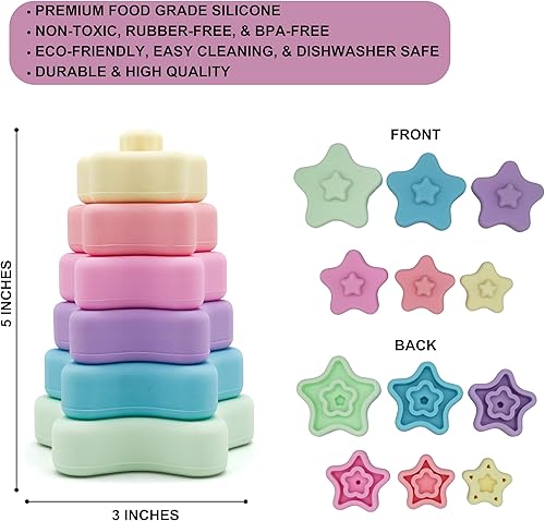 Miniatura 10 de Juguetes apilables, juguetes de dentición, bloques de construcción suaves de silicona, promueve habilidades de desarrollo, educación temprana para