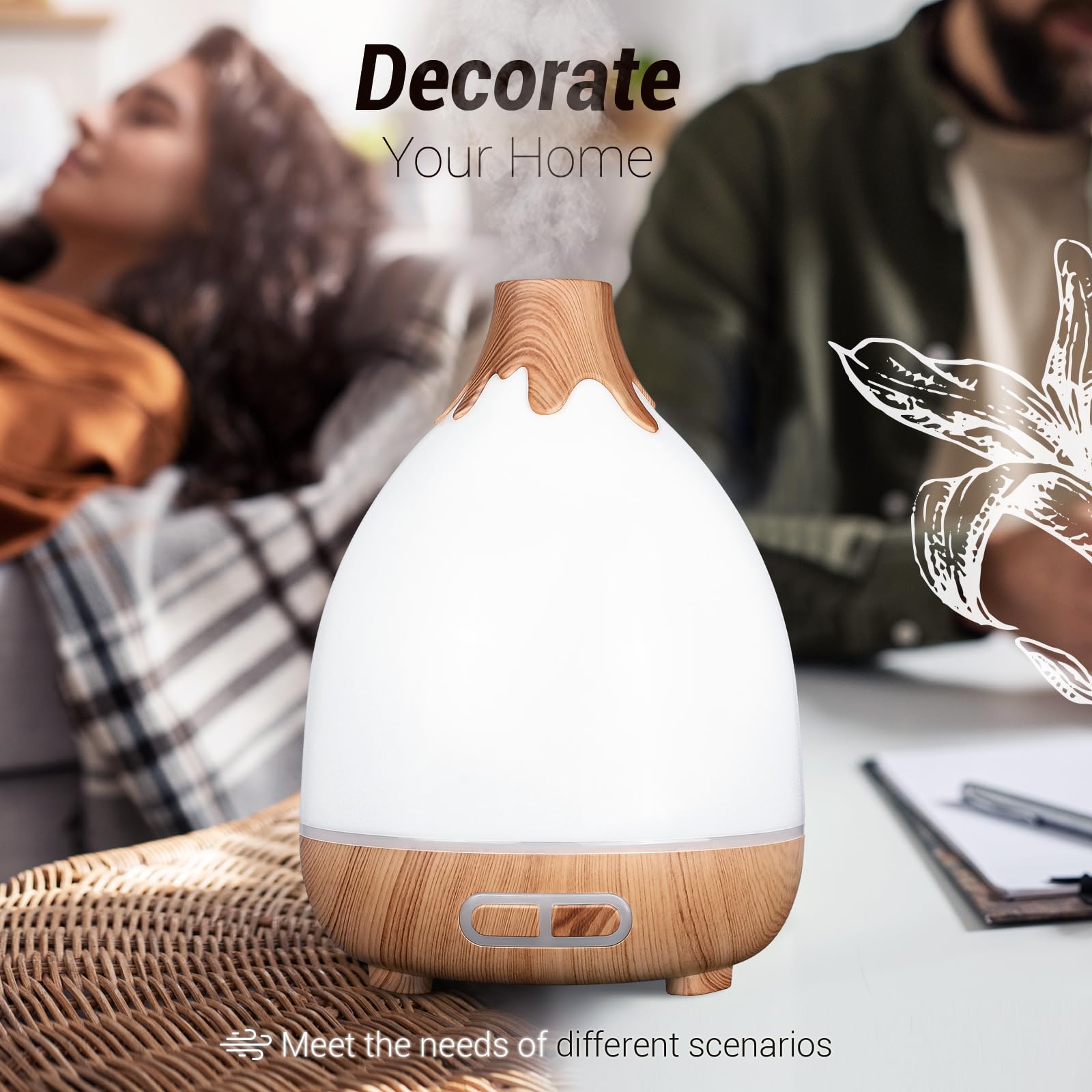 Diffusore di oli essenziali, 300 ml, umidificatori silenziosi per la casa, 7 LED a colori, spegnimento automatico, timer di sicurezza, diffusore per aromaterapia, per casa, ufficio, stanza,