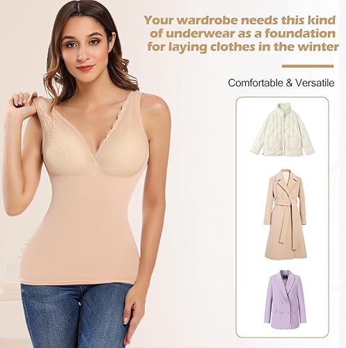 Miniatura 3 de JOYSHAPER Ropa interior térmica sin mangas con forro de capa base para clima frío invierno camisas térmicas largas camisetas térmicas