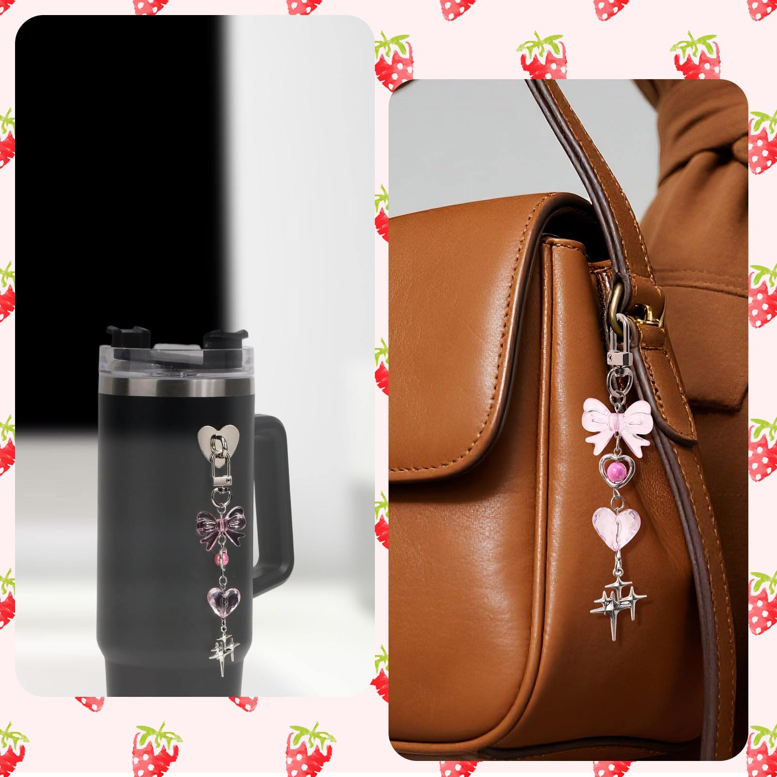 Chaîne de Charme pour Kindle, Délicate avec Nœud Cœur Étoile, Accessoire pour Étui de Téléphone Tablette Liseuse (Rose)